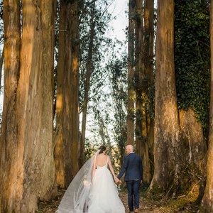 A romantic walk in the eucalyptus trees as husband and wife at The Haven at Tomales. Photo credit: Jade Turgel Photography